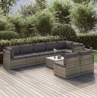 Garden Lounge Set with Cushions Grey Poly Rattan