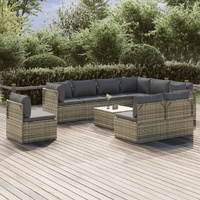 Garden Lounge Set with Cushions Grey Poly Rattan