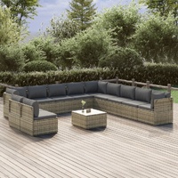 Garden Lounge Set with Cushions Grey Poly Rattan
