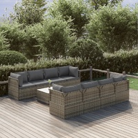 Garden Lounge Set with Cushions Grey Poly Rattan