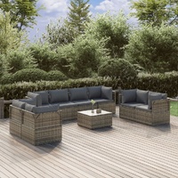 Garden Lounge Set with Cushions Grey Poly Rattan
