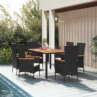 Garden Dining Set with Cushions Black Poly Rattan