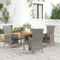 Garden Dining Set with Cushions Grey Poly Rattan