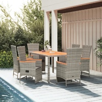 Garden Dining Set with Cushions Grey Poly Rattan