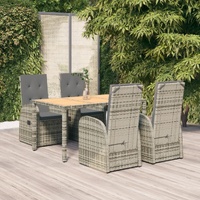 Garden Dining Set with Cushions Grey Poly Rattan