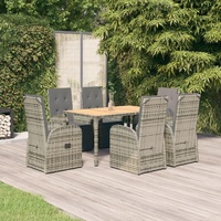 Garden Dining Set with Cushions Grey Poly Rattan