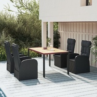 Garden Dining Set with Cushions Black Poly Rattan