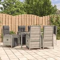 Garden Dining Set with Cushions Grey Poly Rattan