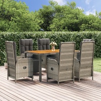 Garden Dining Set with Cushions Grey Poly Rattan
