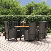 Garden Dining Set with Cushions Black Poly Rattan