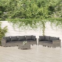 Garden Lounge Set with Cushions Grey Poly Rattan
