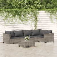 Garden Lounge Set with Cushions Grey Poly Rattan