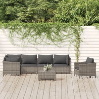 Garden Lounge Set with Cushions Grey Poly Rattan