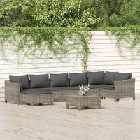 Garden Lounge Set with Cushions Grey Poly Rattan