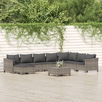 Garden Lounge Set with Cushions Grey Poly Rattan