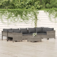 Garden Lounge Set with Cushions Grey Poly Rattan