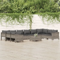 Garden Lounge Set with Cushions Grey Poly Rattan