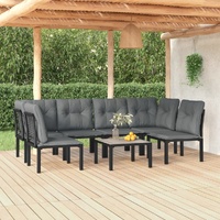 Garden Lounge Set Black and Grey Poly Rattan