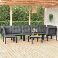 Garden Lounge Set Black and Grey Poly Rattan