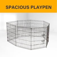 8 Panel Playpen Puppy Exercise Fence Cage Enclosure Pets Black All Sizes - 36" - Black