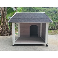 L Timber Pet Dog Kennel House Puppy Wooden Timber Cabin 130x105x100cm Grey