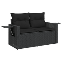 10 Piece Garden Sofa Set with Cushions Black Poly Rattan