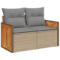 9 Piece Garden Sofa Set with Cushions Beige Poly Rattan