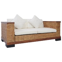 Sofa Set with Cushions Brown Natural Rattan
