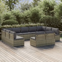 Garden Lounge Set with Cushions Grey Poly Rattan