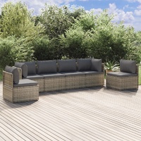 Garden Lounge Set with Cushions Grey Poly Rattan
