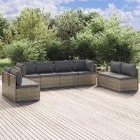 Garden Lounge Set with Cushions Grey Poly Rattan