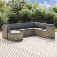 Garden Lounge Set with Cushions Grey Poly Rattan