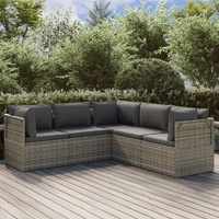 Garden Lounge Set with Cushions Grey Poly Rattan
