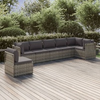 Garden Lounge Set with Cushions Grey Poly Rattan