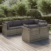 Garden Lounge Set with Cushions Grey Poly Rattan