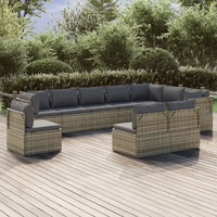 Garden Lounge Set with Cushions Grey Poly Rattan