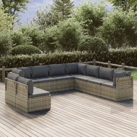 Garden Lounge Set with Cushions Grey Poly Rattan