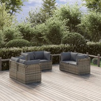 Garden Lounge Set with Cushions Grey Poly Rattan