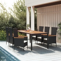 Garden Dining Set with Cushions Black Poly Rattan