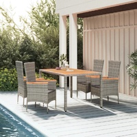 Garden Dining Set with Cushions Grey Poly Rattan