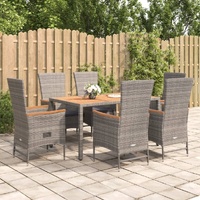 Garden Dining Set with Cushions Grey Poly Rattan