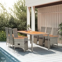 Garden Dining Set with Cushions Grey Poly Rattan