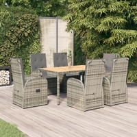 Garden Dining Set with Cushions Grey Poly Rattan