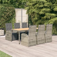 Garden Dining Set with Cushions Grey Poly Rattan