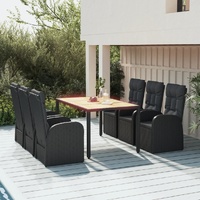 Garden Dining Set with Cushions Black Poly Rattan