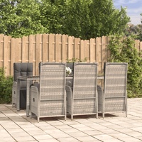 Garden Dining Set with Cushions Grey Poly Rattan