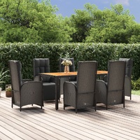 Garden Dining Set with Cushions Black Poly Rattan