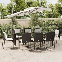 Garden Dining Set with Cushions Black Poly Rattan