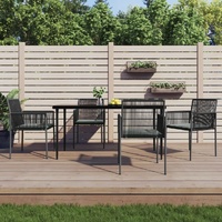Garden Dining Set with Cushions Black Poly Rattan and Steel