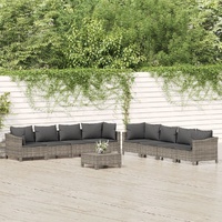 Garden Lounge Set with Cushions Grey Poly Rattan